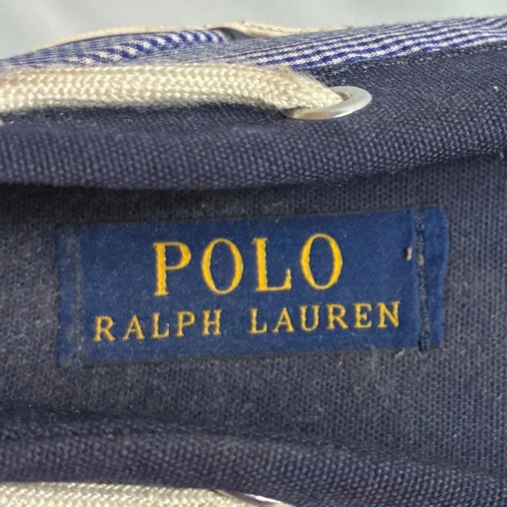 Polo Ralph Lauren Mens Gingham Canvas Boat Shoes Navy White Loafers